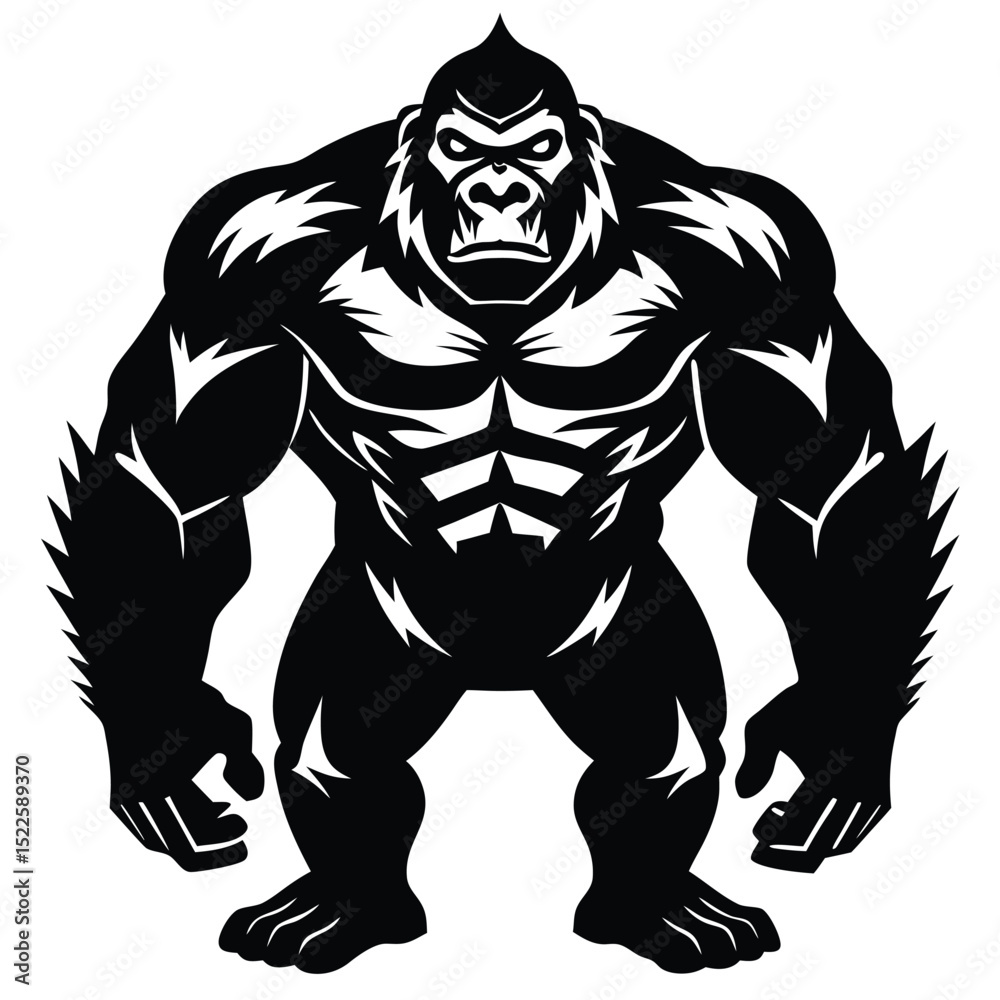 Fototapeta premium Gorilla illustration black and white ape strong animal art silhouette