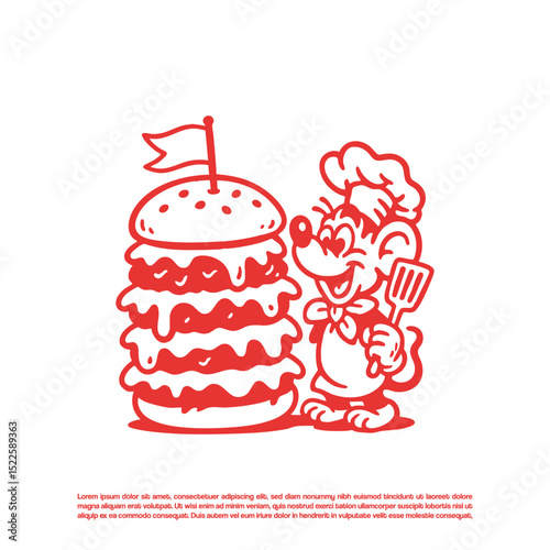 cute mouse cooking burger vector. mouse chef making cheese burger