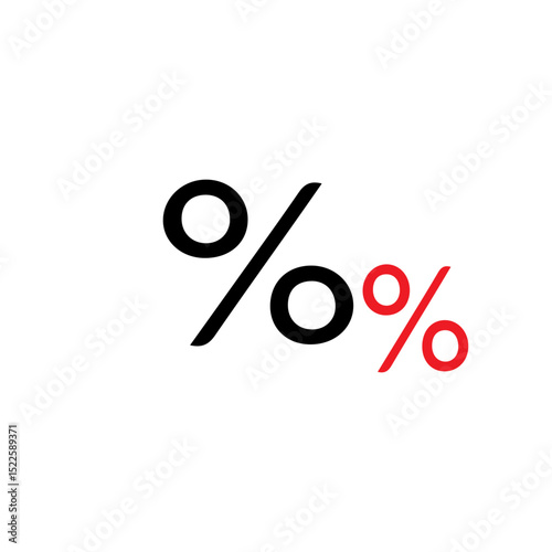 A black and red percentage sign on a white background