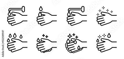 Handwashing hygiene icons set line art style