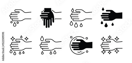 Handwashing hygiene icons set cleanliness water