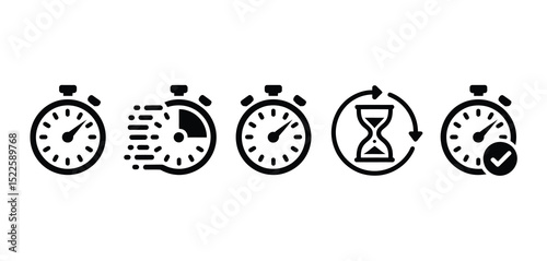 Stopwatch icons set time management speed progress
