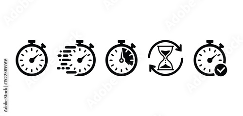 Stopwatch icons set time management speed efficiency