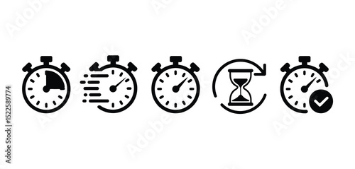 Stopwatch icons set time management speed efficiency