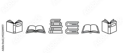 Line art book icons set open and closed books