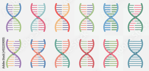 Twelve colorful dna strand illustrations