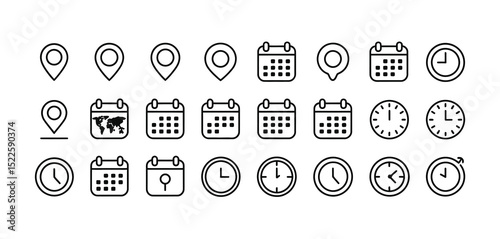 Collection of calendar clock and location icons