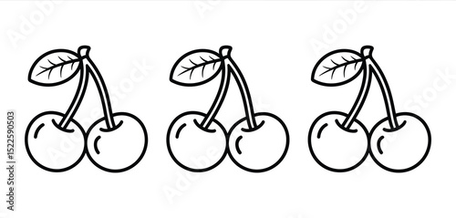 Three pairs of cherries line art illustration