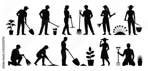 Silhouette collection of gardeners working