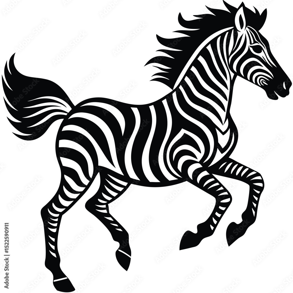 Obraz premium Zebra illustration black and white running animal design silhouette