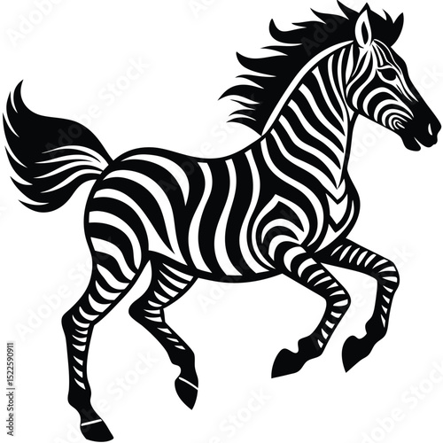Zebra illustration black and white running animal design silhouette