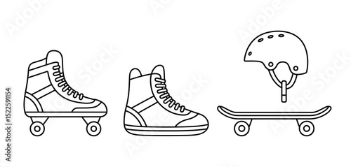 Roller skates skateboard helmet line art illustration