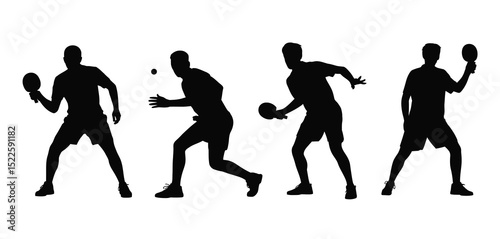 Table tennis players action silhouettes