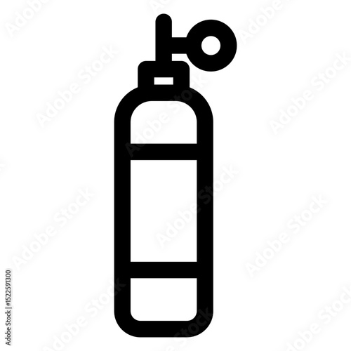 Black and white drawing of a gas cylinder. The cylinder is empty and has a black cap