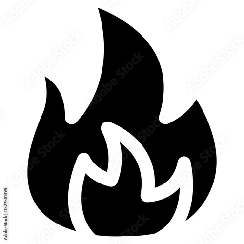 Black and white drawing of a flame. The flame is drawn in a stylized way, with its shape