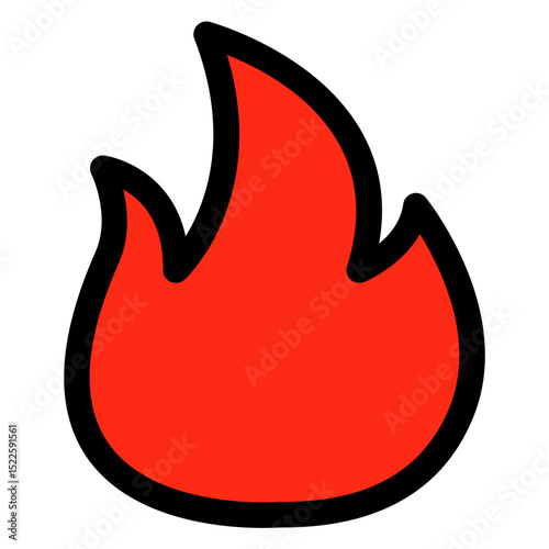 Black and white drawing of a flame. The flame is drawn in a stylized way, with a pointed tip