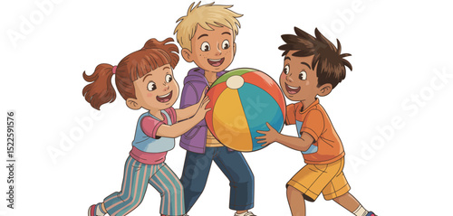 Happy children playing with a beach ball