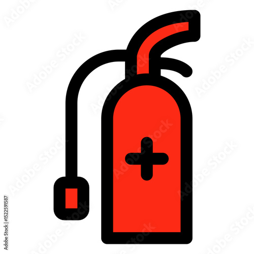 Black and white drawing of a fire hydrant with a red and white cross on it.