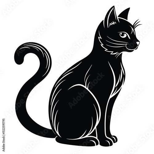 Black cat silhouette vector illustration pet feline art