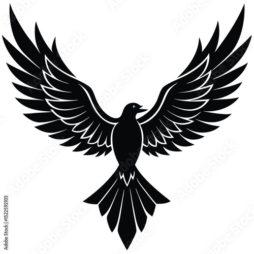 Black bird flying vector illustration wings spread graphic silhouette