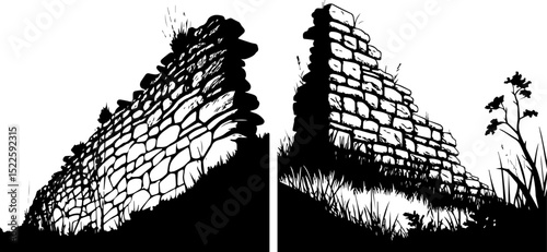 Old Stone Wall Ruins - Ancient Architecture and Historical Decay