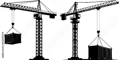 Construction Cranes Lifting Containers - Industrial Heavy Lifting and Logistics