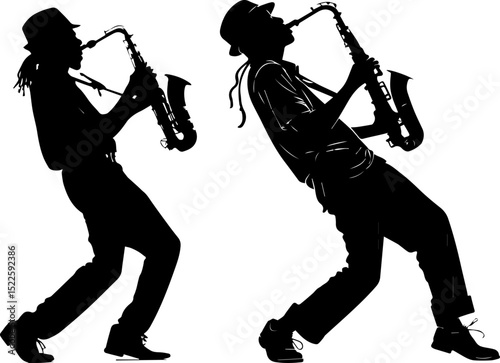 Silhouettes of Jazz Saxophone Players - Music Performance and Entertainment
