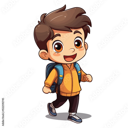 Cheerful Young Student Boy Smiling Happily in Backpack, Back to School Concept