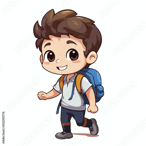 Smiling Young Schoolboy Wearing Backpack - Education Concept in EPS Vector Format