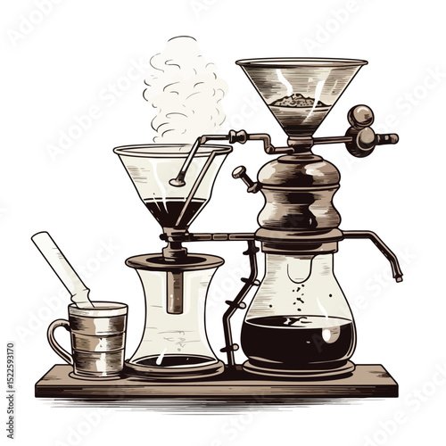 Professional Aero Press Coffee Brewing Method Illustration for Cafe Guides