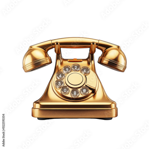 Golden Rotary Phone Elegance Antique Telephone Art Vintage Dial on transparent background