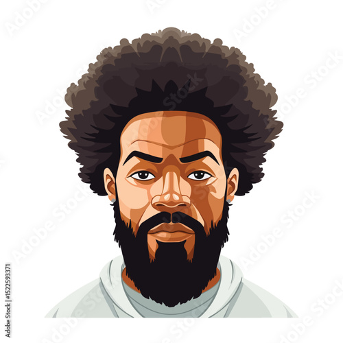 Professional Afro Bearded Man Avatar Character Vector Illustration for Business Websites and Social Media Profiles