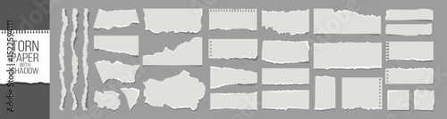 Realistic Torn Paper Scraps and Ripped Edges Collection on Transparent Background.Torn sheets of paper. Torn paper strips set