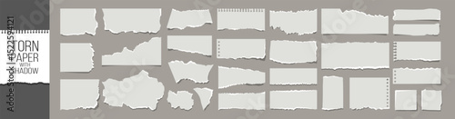 Realistic Torn Paper Scraps and Ripped Edges Collection on Transparent Background.Torn sheets of paper. Torn paper strips set