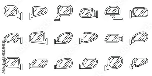 Side rear view mirror icons set. Car side mirrors ensure safe driving by providing a clear view of surrounding traffic