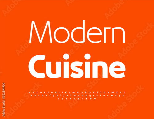 Vector Gourmet Advertisement Modern Cuisine. Elegant Pure White Font. Typography Minimal Alphabet Letters and Numbers set