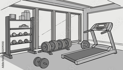 A weight room demonstrates fitness with all the gym items  