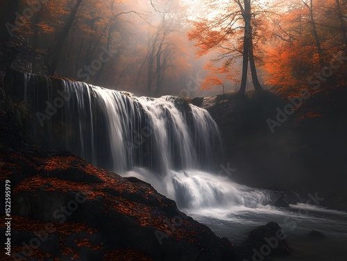 Cascading Waterfalls of Martin Brod in the Lush Una National Park, Bosnia, waterfall in autumn