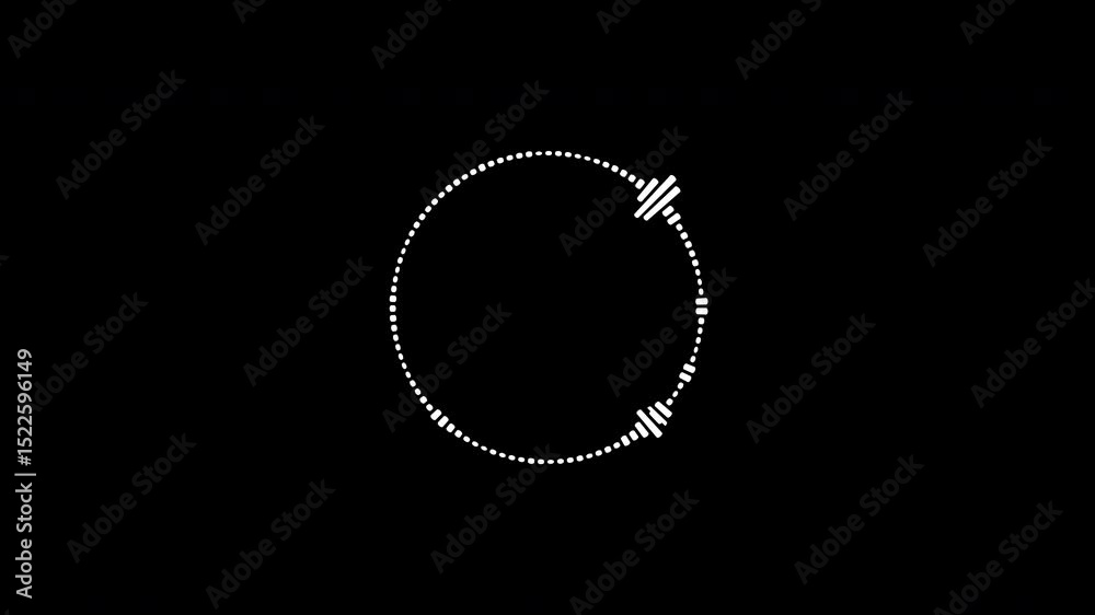A graphic circular loop of rhythmic audio frequency sound waves in the background
