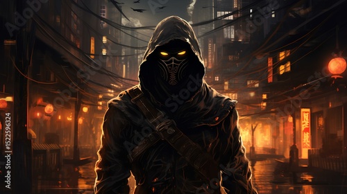 Tha Dark warrior on street in the dark city 