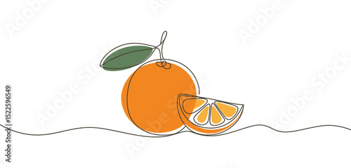 Single Line Drawing of Orange Fruit with Slice