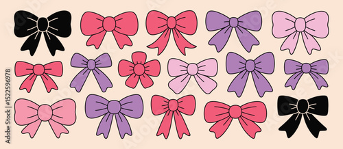 Collection of Cute Cartoon Bows in Pink Purple and Black