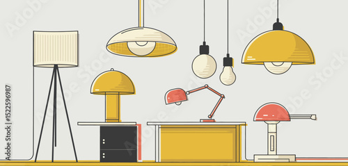 Modern Home Lighting Collection Minimalist Design Illustration