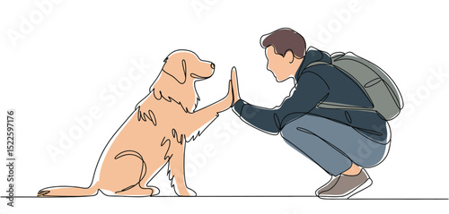 Man and Golden Retriever High Five Line Art Illustration