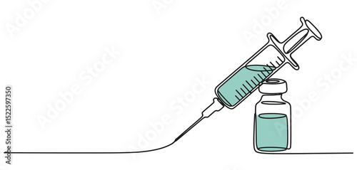 Continuous Line Drawing of Syringe and Vaccine Vial