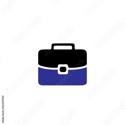 A simple black and blue briefcase on a white background