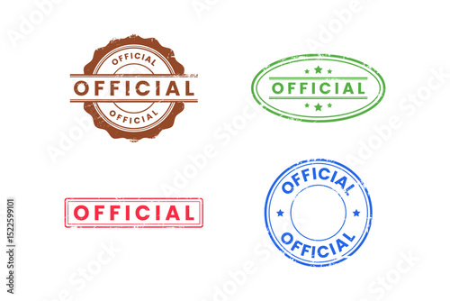 Grunge style set of official rubber seal stamp design isolated on white background
