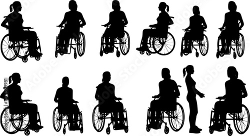 Various woman silhouette in a wheelchair in vector format

