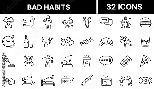 Bad Habits Icon Representing Negative Behaviors and Unhealthy Lifestyle Choices