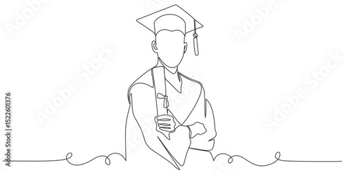 Line art illustration of university student graduation, graduation student line art style vector illustration
